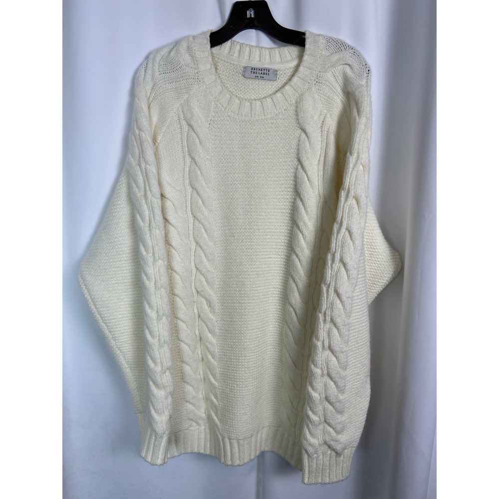Brunette The Label Cream Cable Knit Oversized Crewneck Sweater Cozy Chic S/M